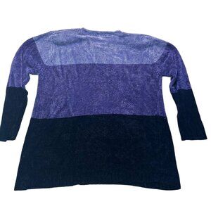 Marsh Landing II Womens Chenille Sweater 1X Violet & Black Colorblock Knit Pullo